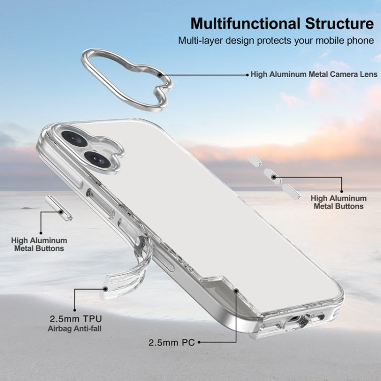 For iPhone 16 Plus Metal Buttons PC Hybrid TPU Phone Case - Transparent