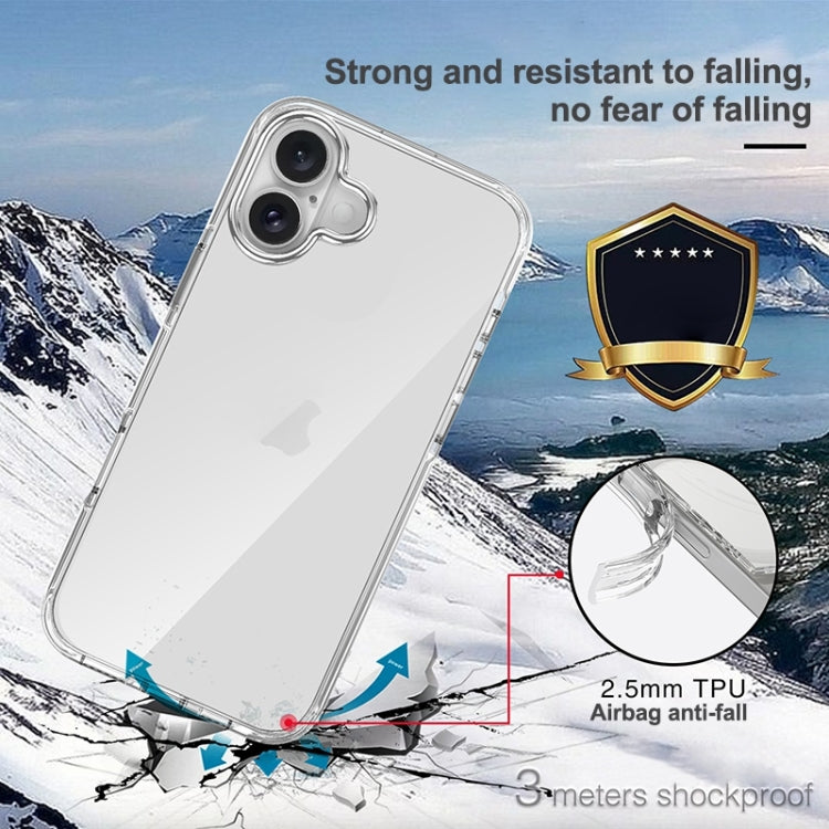 For iPhone 16 Plus Metal Buttons PC Hybrid TPU Phone Case - Transparent