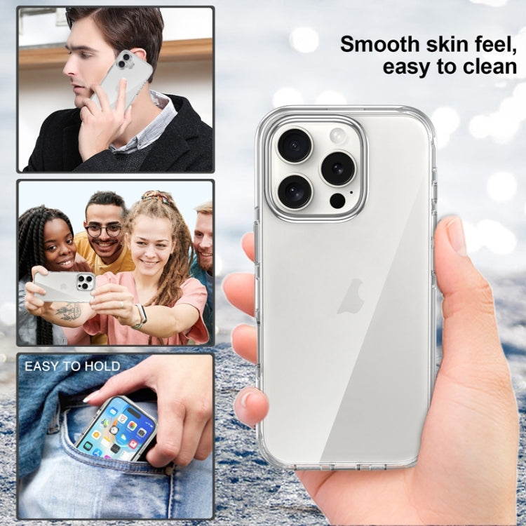 For iPhone 16 Plus Metal Buttons PC Hybrid TPU Phone Case - Transparent