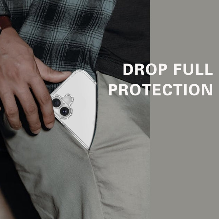For iPhone 16 Plus Metal Buttons PC Hybrid TPU Phone Case - Transparent