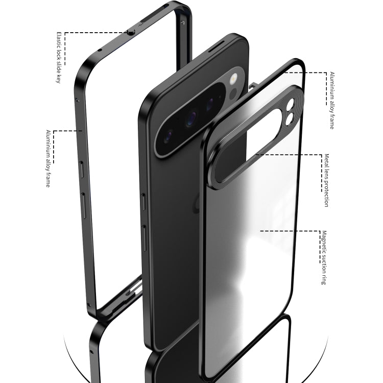 For Google Pixel 9 / 9 Pro Snap Buckle Metal Frame Frosted Phone Case