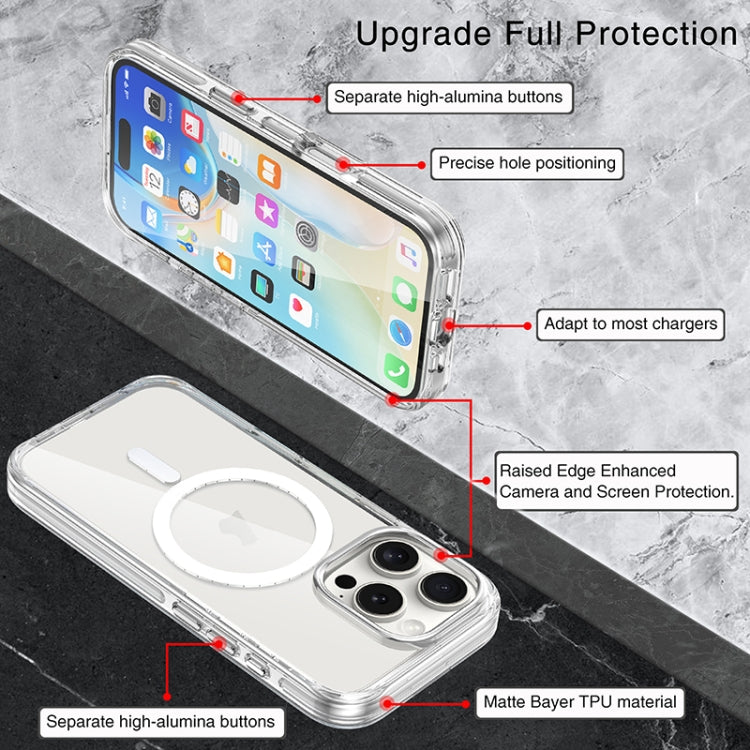 For iPhone 16 Pro Max Metal Buttons MagSafe Magnetic PC Hybrid TPU Phone Case - Transparent