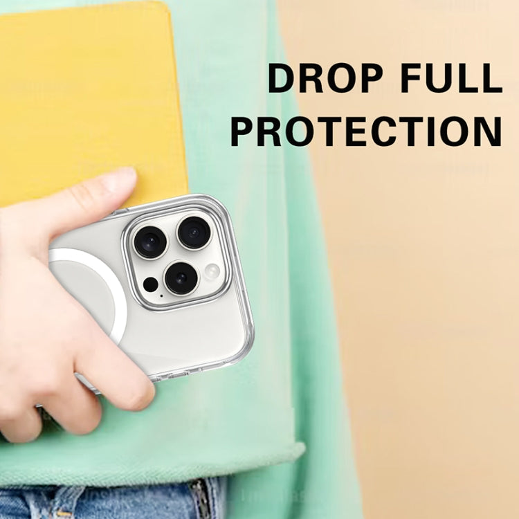 For iPhone 16 Pro Max Metal Buttons MagSafe Magnetic PC Hybrid TPU Phone Case - Transparent