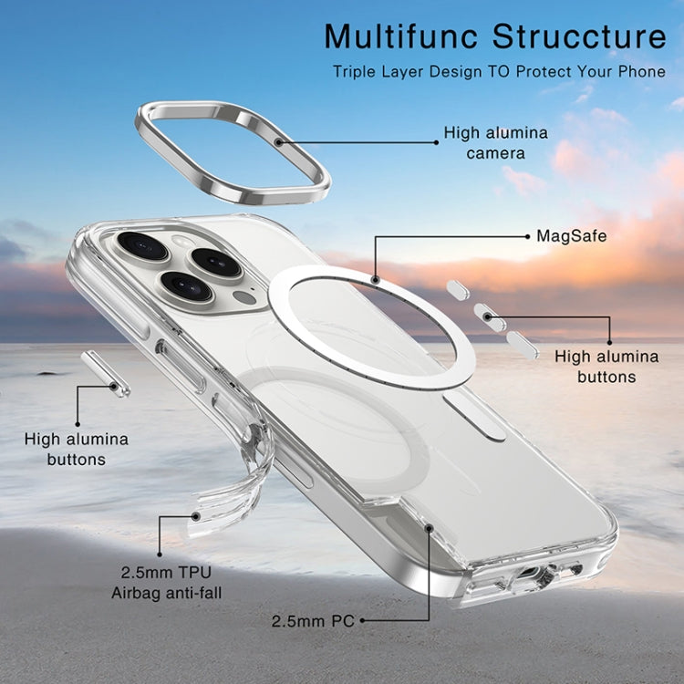 For iPhone 16 Pro Metal Buttons MagSafe Magnetic PC Hybrid TPU Phone Case - Transparent