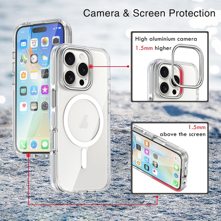 For iPhone 16 Pro Metal Buttons MagSafe Magnetic PC Hybrid TPU Phone Case - Transparent
