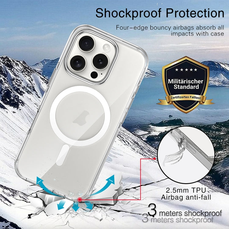 For iPhone 16 Pro Metal Buttons MagSafe Magnetic PC Hybrid TPU Phone Case - Transparent