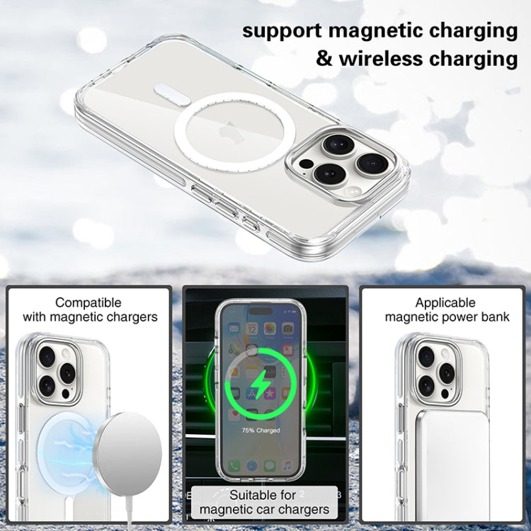 For iPhone 16 Pro Metal Buttons MagSafe Magnetic PC Hybrid TPU Phone Case - Transparent