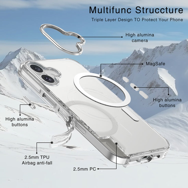 For iPhone 16 Plus Metal Buttons MagSafe Magnetic PC Hybrid TPU Phone Case - Transparent