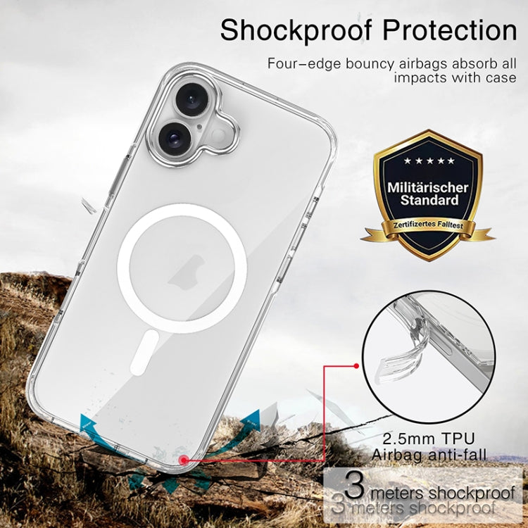 For iPhone 16 Metal Buttons MagSafe Magnetic PC Hybrid TPU Phone Case - Transparent