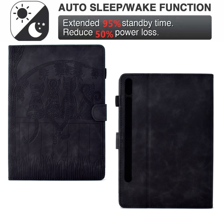For Samsung Galaxy Tab S9 / S9 FE Cats Embossed Leather Smart Tablet Case