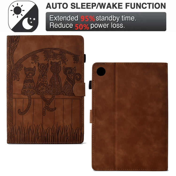 For Samsung Galaxy Tab A11+ / A9+ Cats Embossed Leather Smart Tablet Case