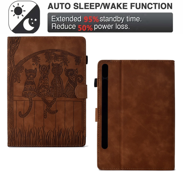 For Samsung Galaxy Tab S8 / S7 Cats Embossed Leather Smart Tablet Case