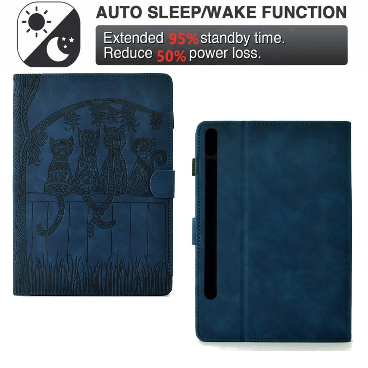 For Samsung Galaxy Tab S8 / S7 Cats Embossed Leather Smart Tablet Case