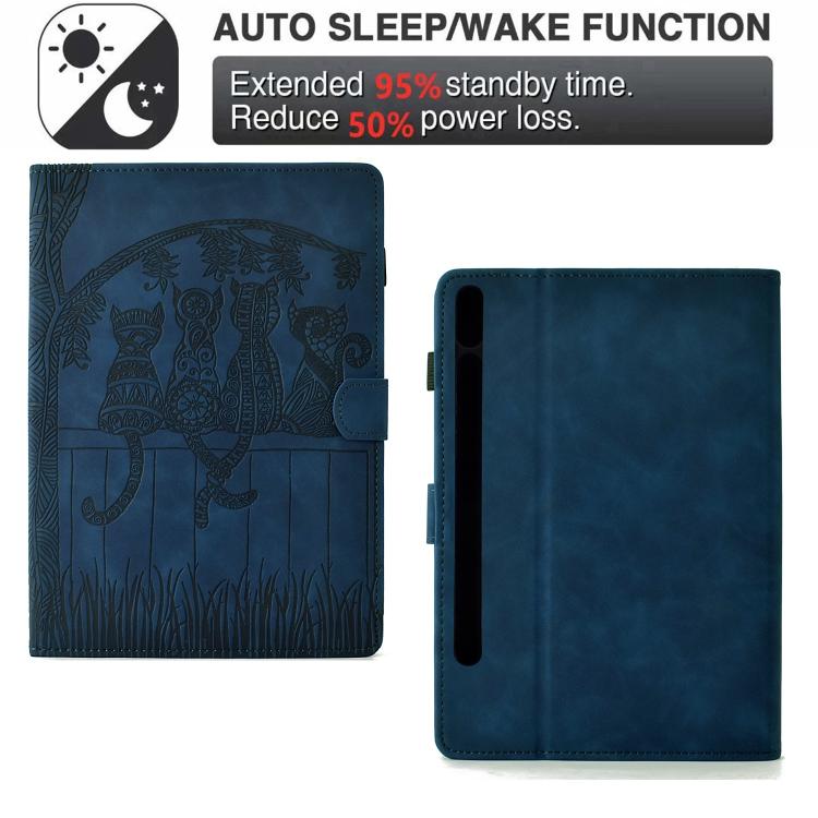 For Samsung Galaxy Tab S10 FE+ Cats Embossed Leather Smart Tablet Case