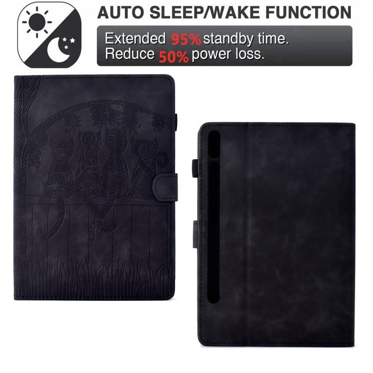 For Samsung Galaxy Tab S10 FE+ Cats Embossed Leather Smart Tablet Case