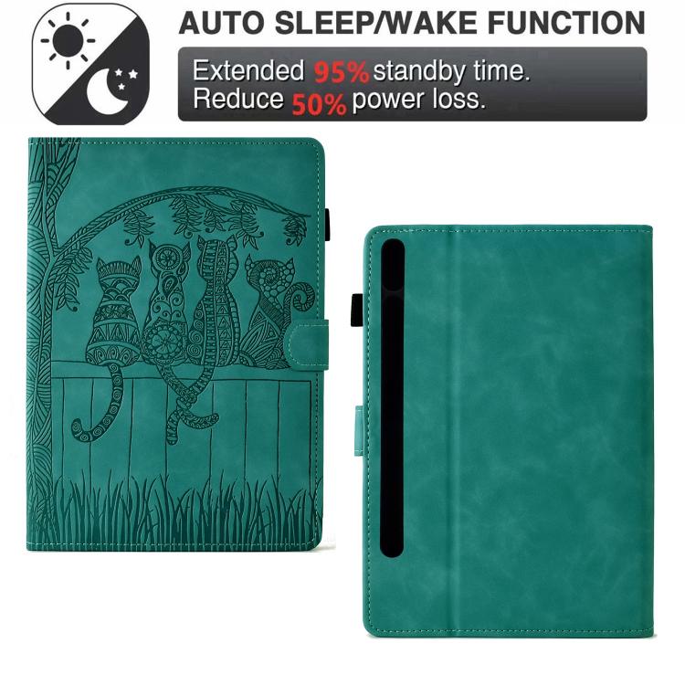 For Samsung Galaxy Tab S10 FE+ Cats Embossed Leather Smart Tablet Case