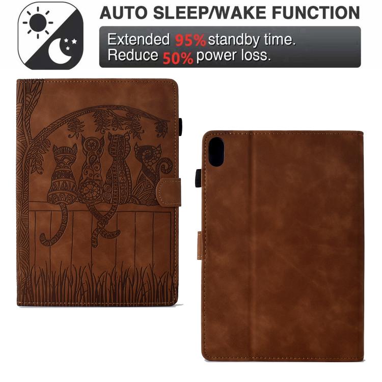 For Samsung Galaxy Tab S11 Cats Embossed Leather Smart Tablet Case
