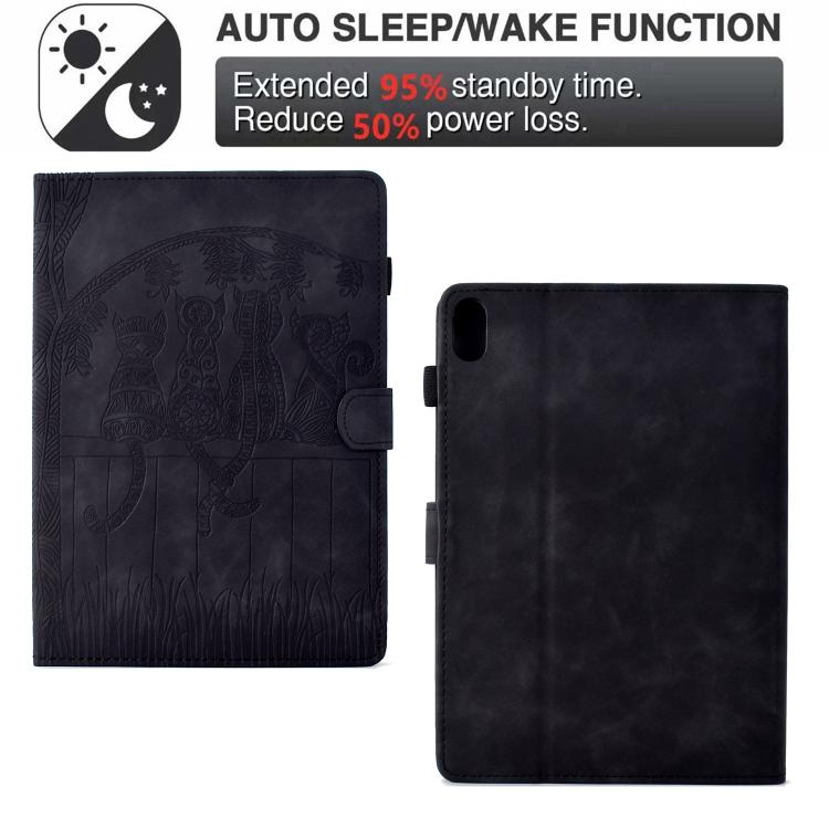 For Samsung Galaxy Tab S11 Cats Embossed Leather Smart Tablet Case