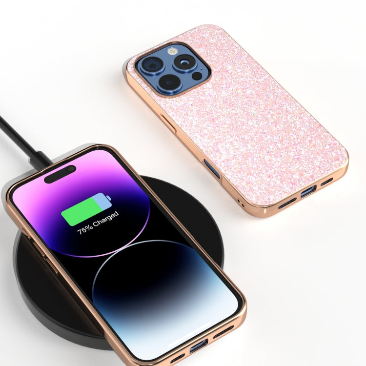 For iPhone 16 Pro Max Electroplating Frame Colorful Glitter Phone Case