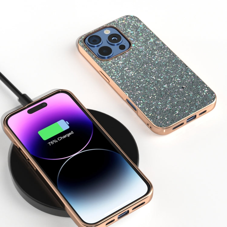 For iPhone 16 Pro Max Electroplating Frame Colorful Glitter Phone Case