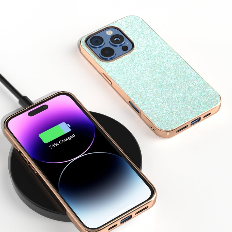 For iPhone 16 Pro Electroplating Frame Colorful Glitter Phone Case
