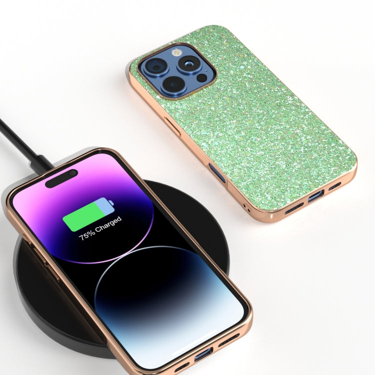 For iPhone 16 Pro Electroplating Frame Colorful Glitter Phone Case