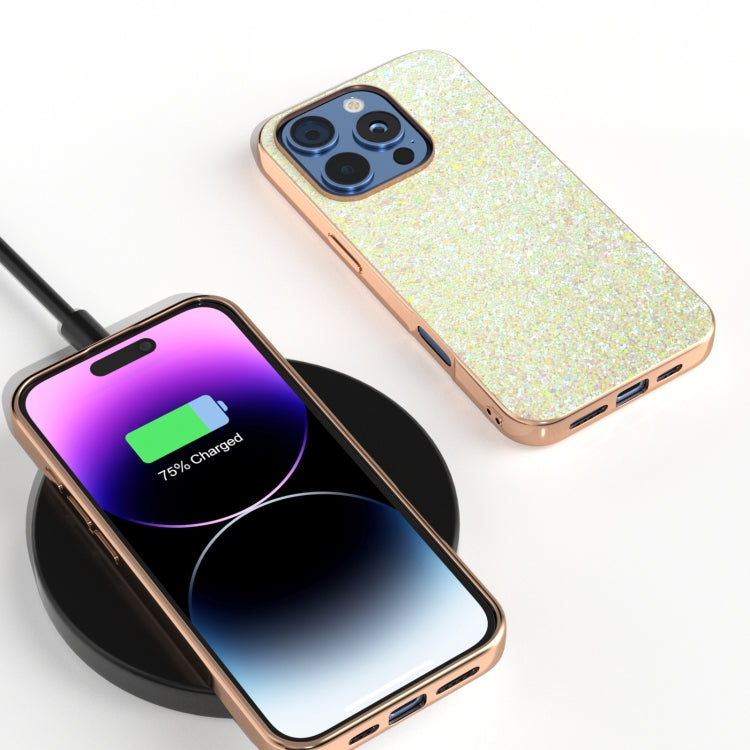 For iPhone 16 Pro Electroplating Frame Colorful Glitter Phone Case