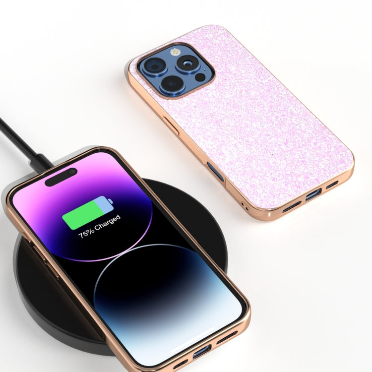 For iPhone 16 Pro Electroplating Frame Colorful Glitter Phone Case