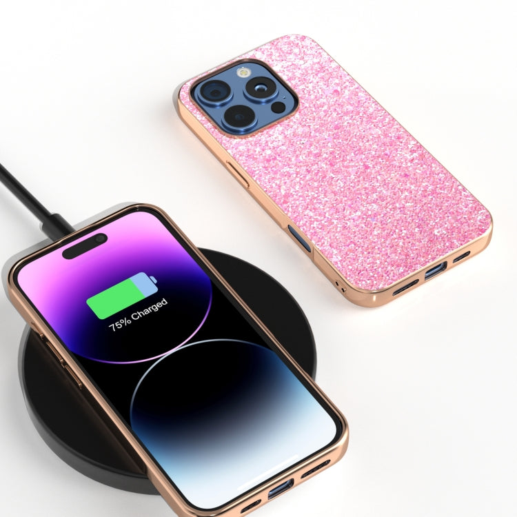 For iPhone 16 Pro Electroplating Frame Colorful Glitter Phone Case