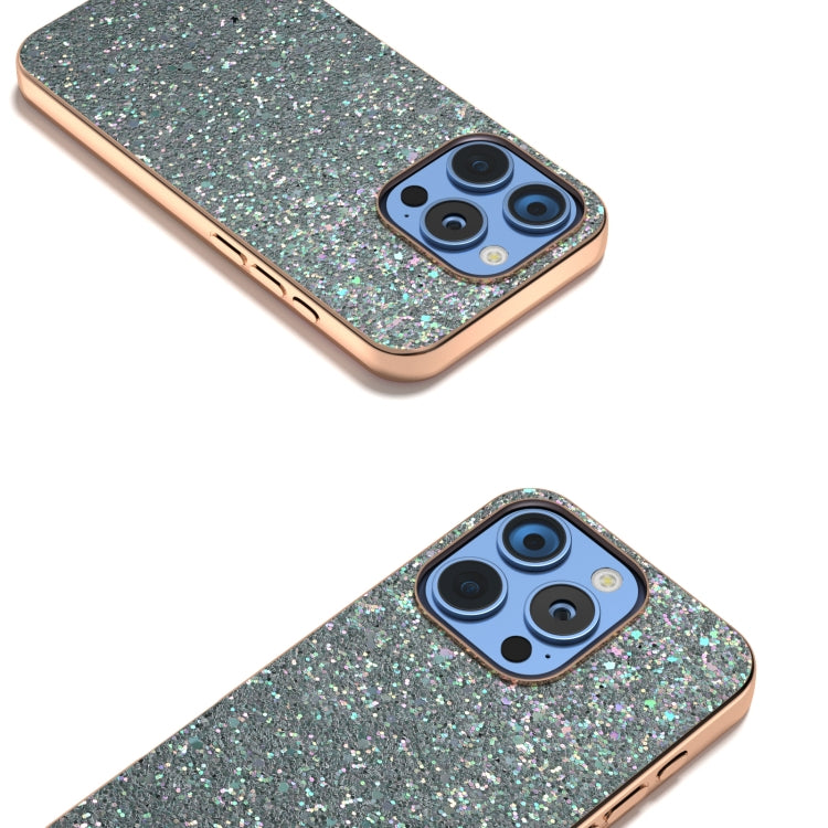 For iPhone 16 Pro Electroplating Frame Colorful Glitter Phone Case