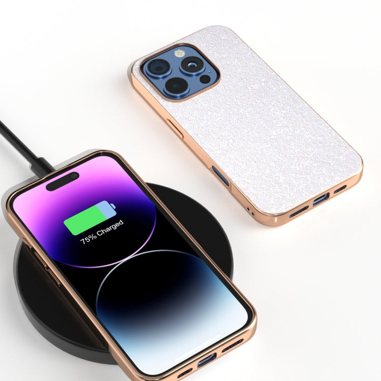 For iPhone 16 Pro Electroplating Frame Colorful Glitter Phone Case