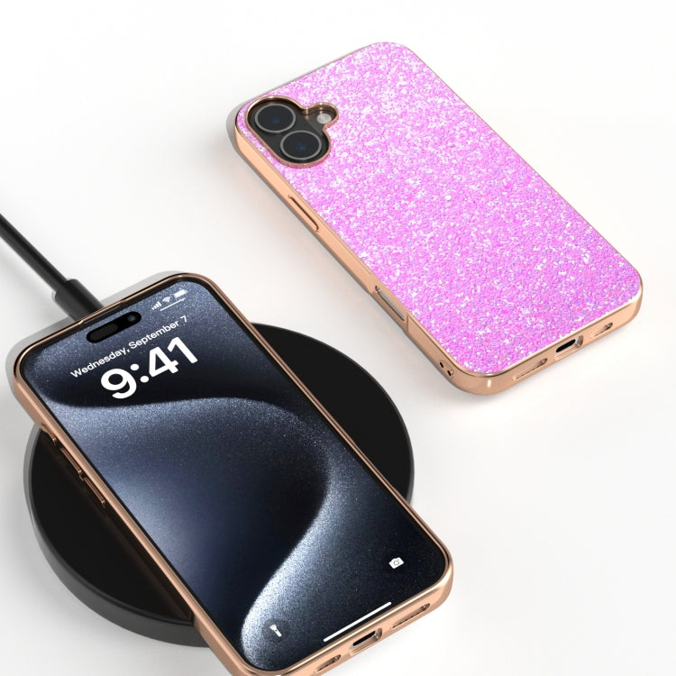 For iPhone 16 Plus Electroplating Frame Colorful Glitter Phone Case