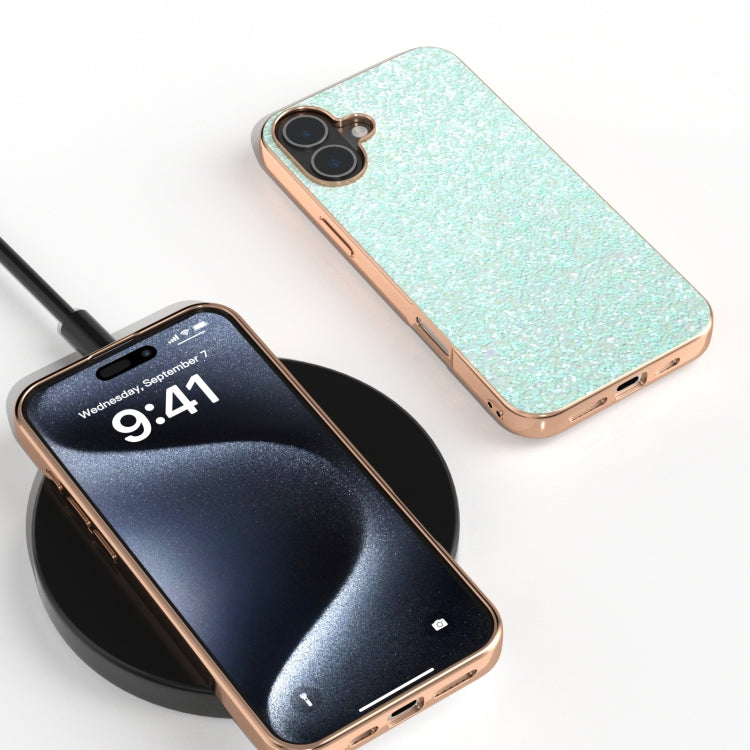 For iPhone 16 Plus Electroplating Frame Colorful Glitter Phone Case