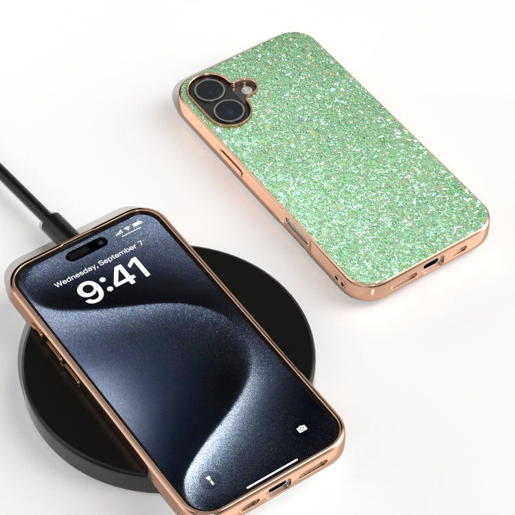 For iPhone 16 Plus Electroplating Frame Colorful Glitter Phone Case