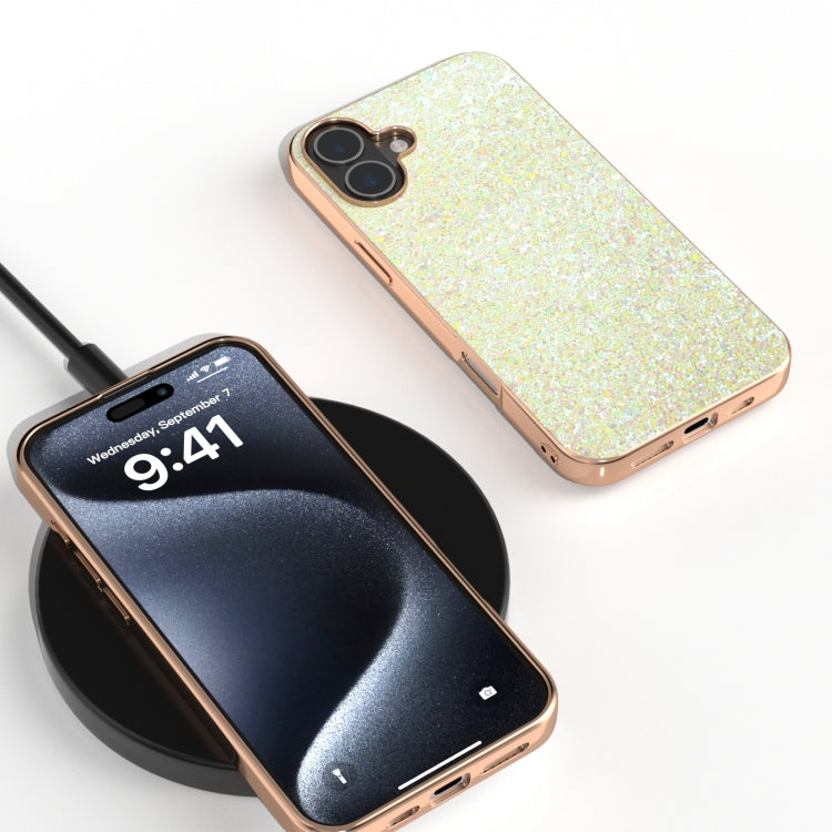 For iPhone 16 Plus Electroplating Frame Colorful Glitter Phone Case