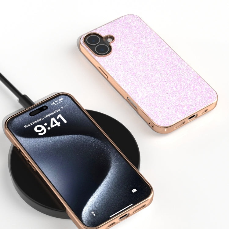For iPhone 16 Plus Electroplating Frame Colorful Glitter Phone Case