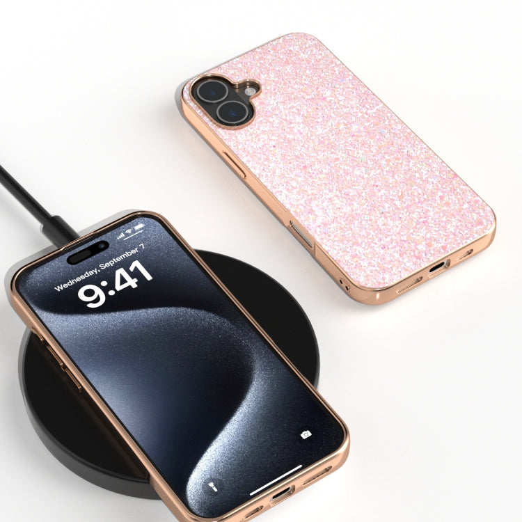 For iPhone 16 Plus Electroplating Frame Colorful Glitter Phone Case