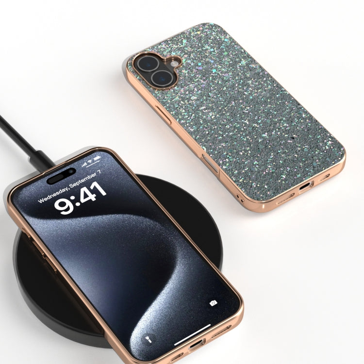 For iPhone 16 Plus Electroplating Frame Colorful Glitter Phone Case
