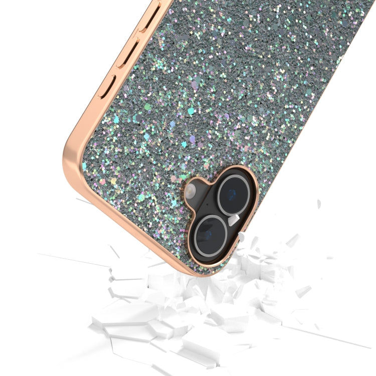 For iPhone 16 Plus Electroplating Frame Colorful Glitter Phone Case