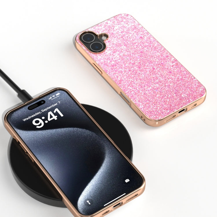 For iPhone 16 Electroplating Frame Colorful Glitter Phone Case