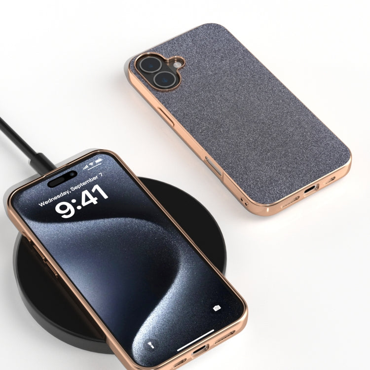 For iPhone 16 Plus Electroplating Frame Glitter Shockproof Phone Case