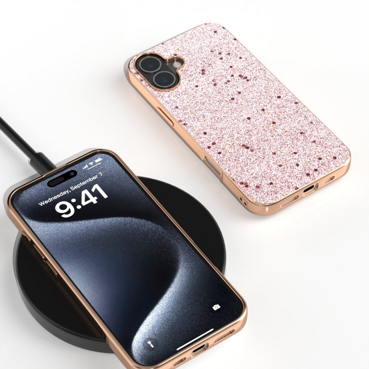 For iPhone 16 Plus Electroplating Frame Glitter Shockproof Phone Case