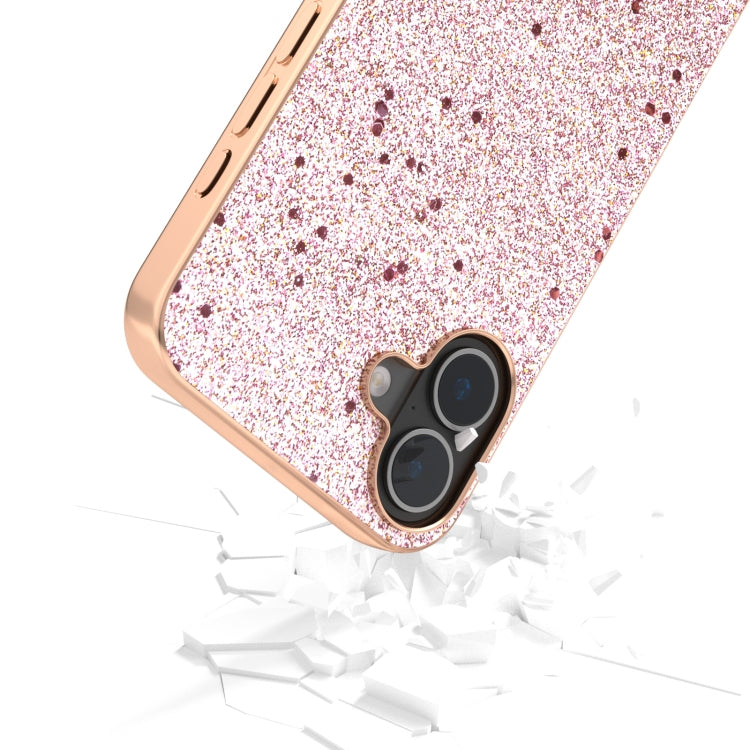 For iPhone 16 Plus Electroplating Frame Glitter Shockproof Phone Case