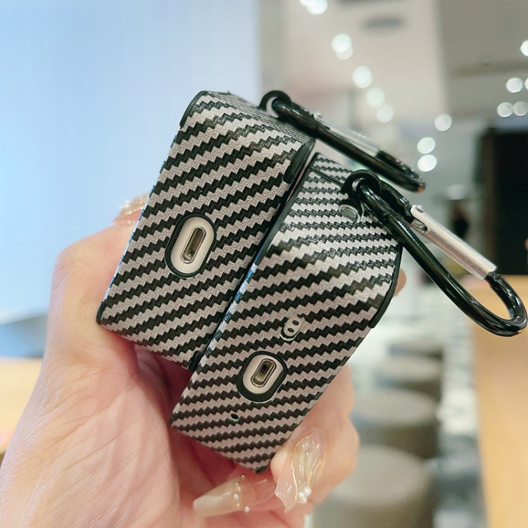 For AirPods Pro Carbon Fibre Texture PU Earbuds Box PC Case with Hook