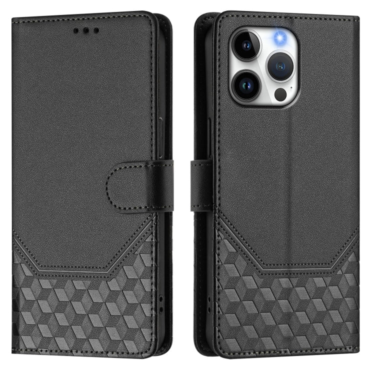 For iPhone 16 Pro Honeycomb Embossing RFID Leather Phone Case