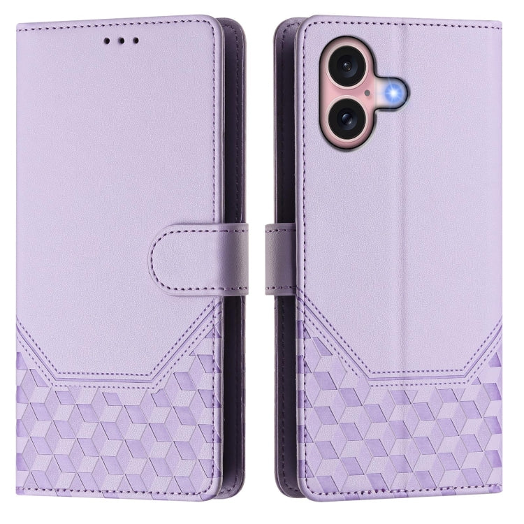 For iPhone 16 Plus Honeycomb Embossing RFID Leather Phone Case