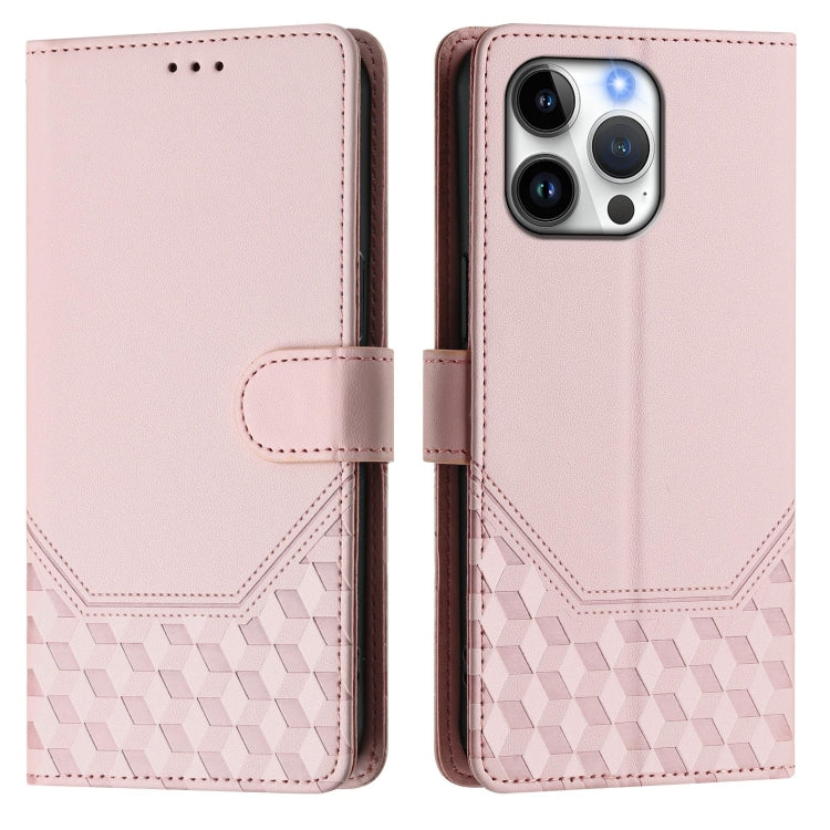 For iPhone 15 Pro Max Honeycomb Embossing RFID Leather Phone Case