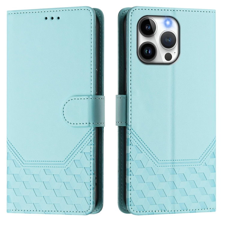 For iPhone 15 Pro Honeycomb Embossing RFID Leather Phone Case