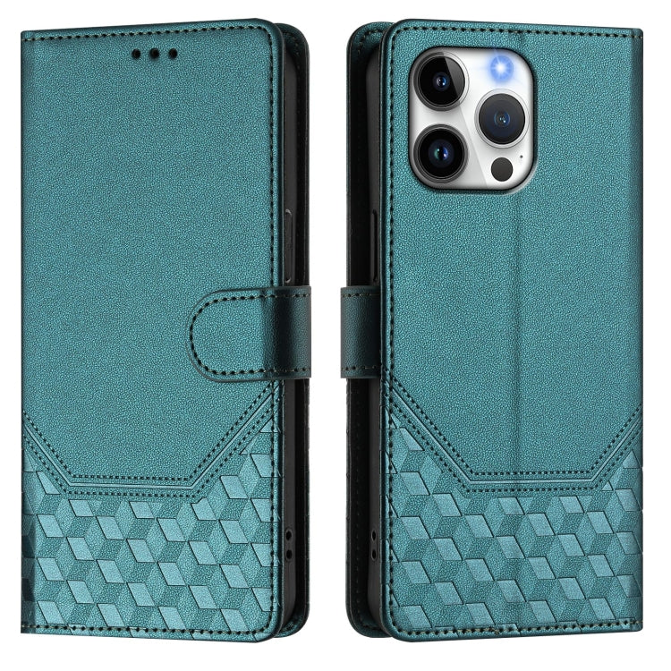 For iPhone 15 Pro Honeycomb Embossing RFID Leather Phone Case