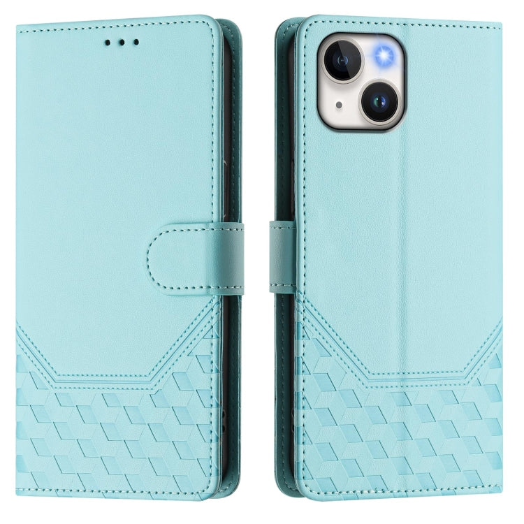 For iPhone 15 Honeycomb Embossing RFID Leather Phone Case